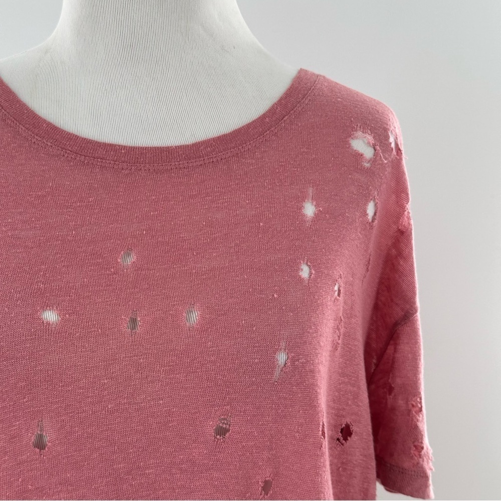 IRO womens T-shirt size M pink mauve distressed lightweight 100% linen - Picture 3 of 15